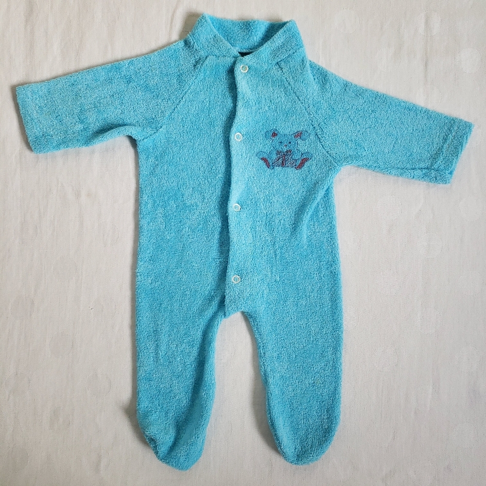 Terry Cloth Vintage Sleeper Newborn - 3 Months Blue Teddy Bear